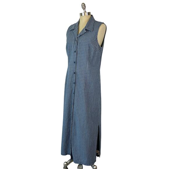 Vintage Faded Glory Women's Blue Plaid Flannel Collared Maxi Dress (Sz L) - Picture 1 of 14